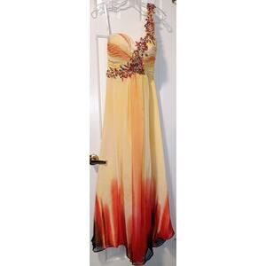 Tony Bowls - Women's Yellow Ombre Beaded One Shoulder Prom Gown Dress - Sz 6
